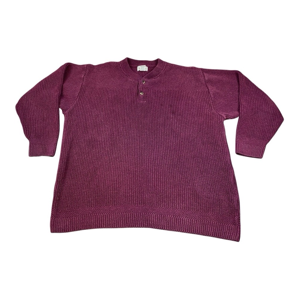 VTG LL BEAN Sweater Pullover Mens XL TALL Maroon Knitted‎ Fisherman USA Henley